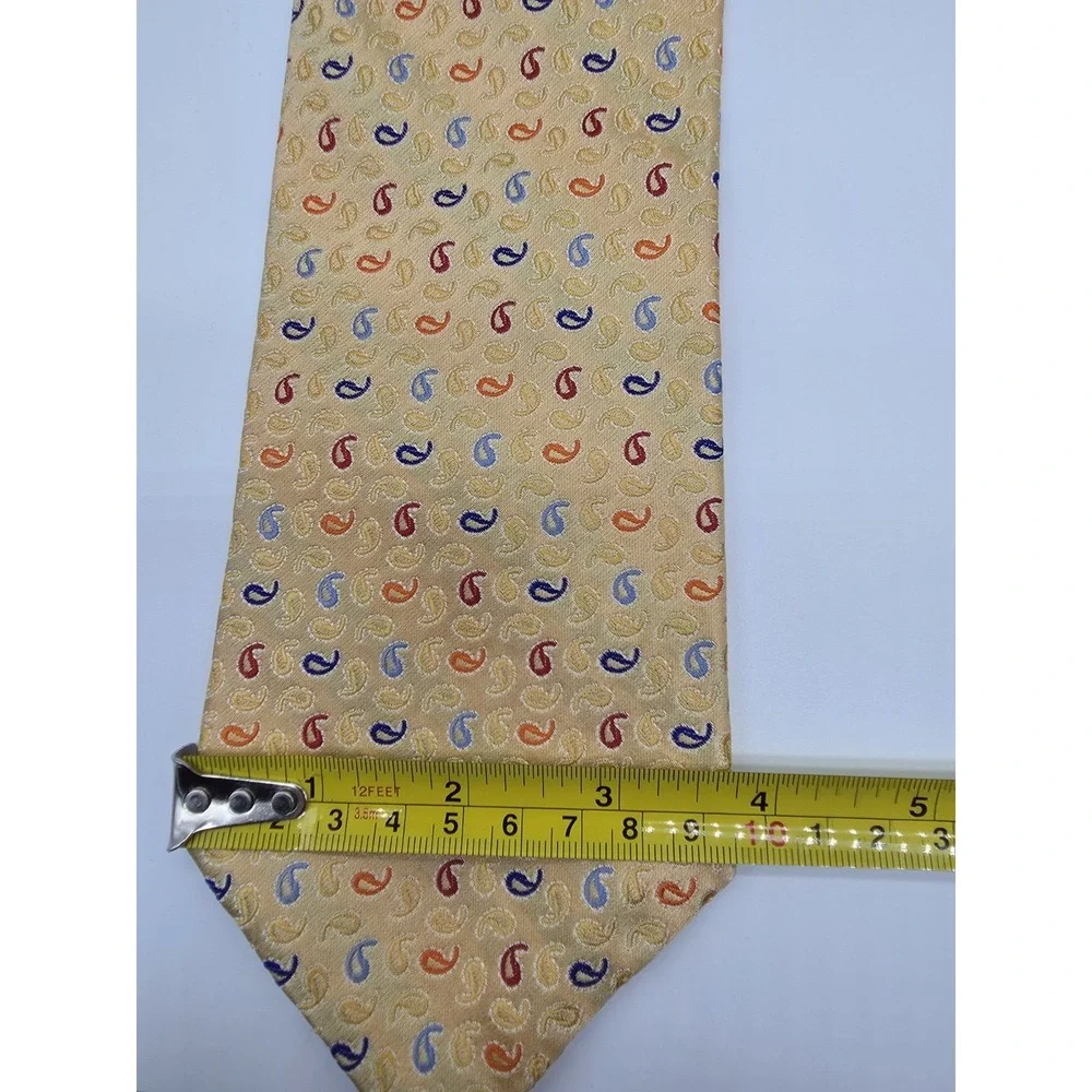 Vintage Tommy Hilfiger Silk Geometric Yellow Blue Paisley Tie 58